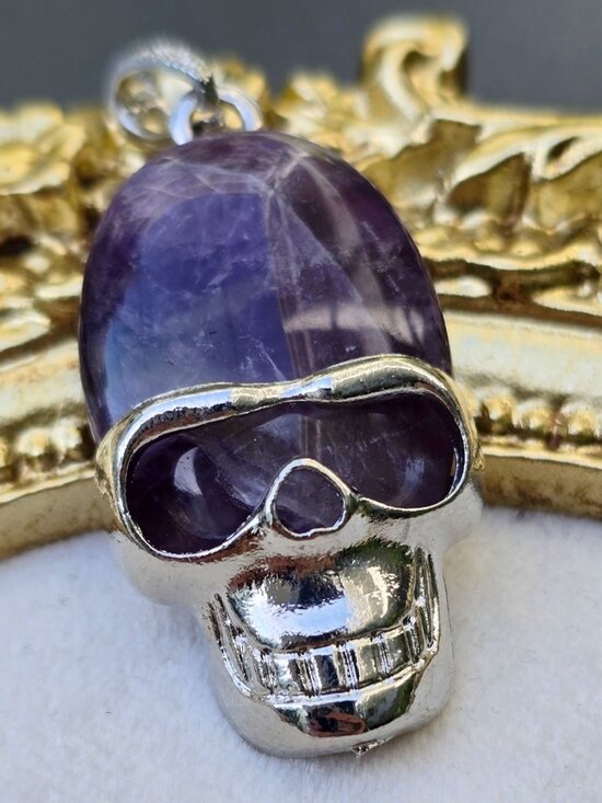 Hand Crafted Jewelry - Hand Crafted ✦ Amethyst Stainless Steel Skull Pendant ✦ Gothic Purple Gemstone